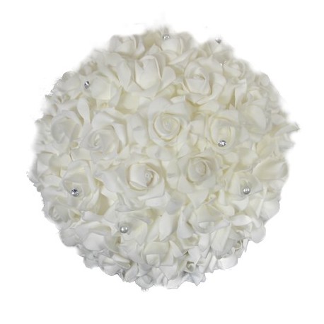 Boule de roses artificielles crèmes avec perles